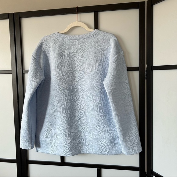 [L] aerie Textured Spring Pastel Blue Long Sleeve Lightweight Crewneck Sweater - Picture 4 of 11
